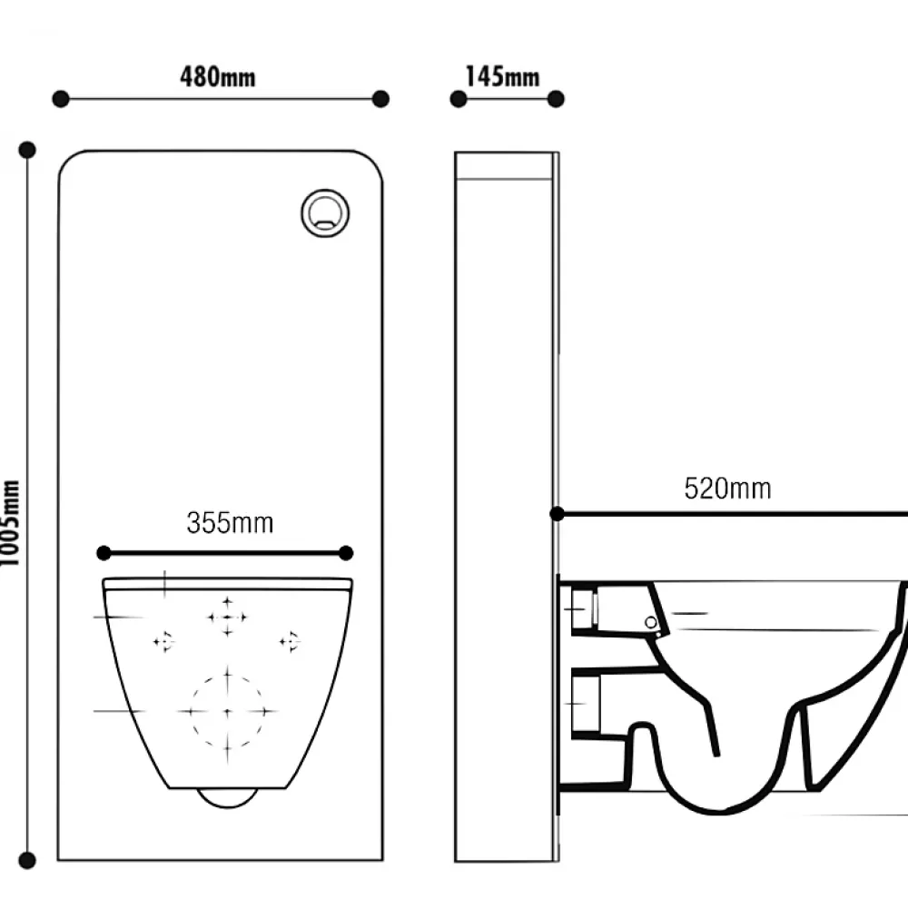 Planète Bain Pack WC suspendu avec bâti Verre blanc + Cuvette suspendue sans bride et abattant slim