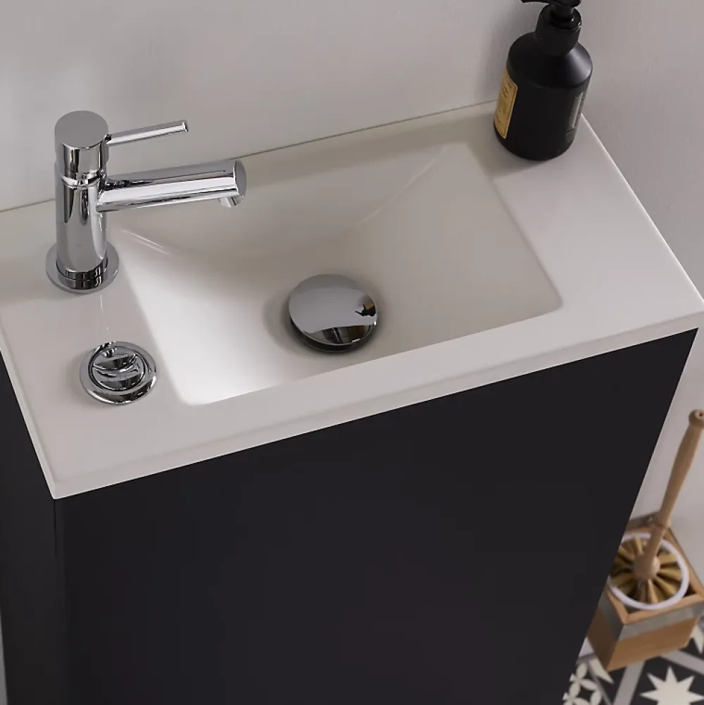 Planète Bain Pack WC suspendu avec lave-mains intégré + cuvette gain de place sans bride corolla Noir mat