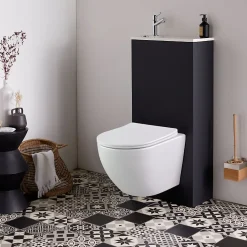 Planète Bain Pack WC suspendu avec lave-mains intégré + Cuvette gain de place sans bride corolla