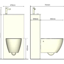 Planète Bain Pack WC suspendu avec lave-mains intégré + Cuvette gain de place sans bride corolla Gris mat