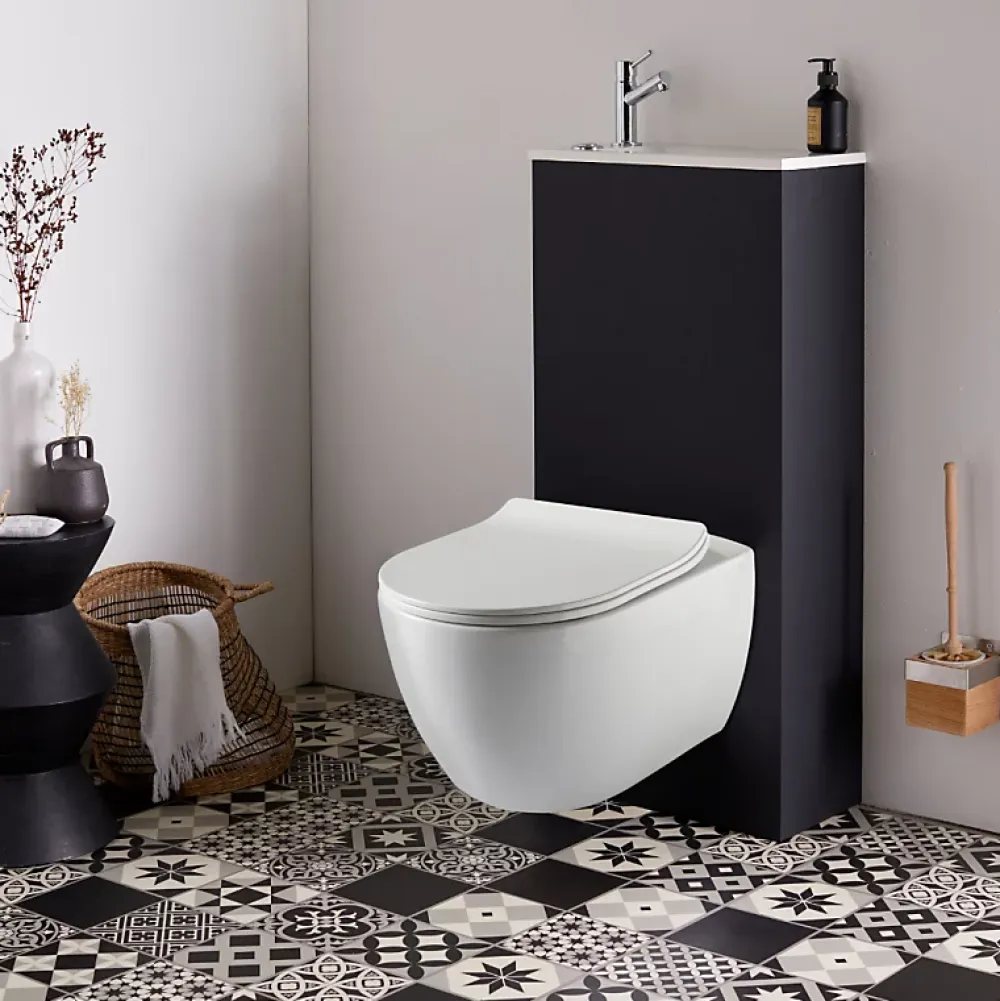 Wc Suspendu|Planète Bain Pack WC suspendu avec lave-mains intégré + cuvette sans bride fixations invisibles Ceres