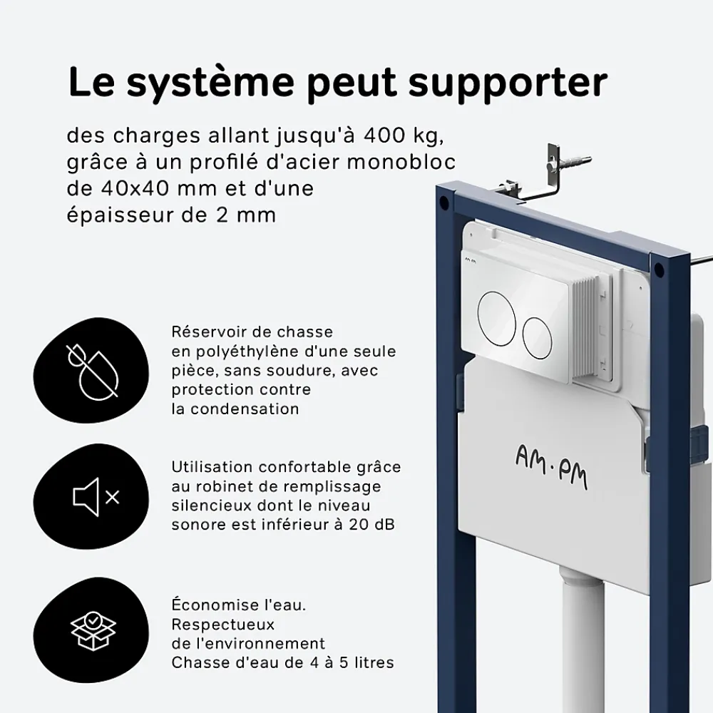 Wc Suspendu|Am.Pm Europe Pack WC suspendu bâti mural et cuvette Plaque Round Chrome Pack WC Bati-support AM.PM X-Joy