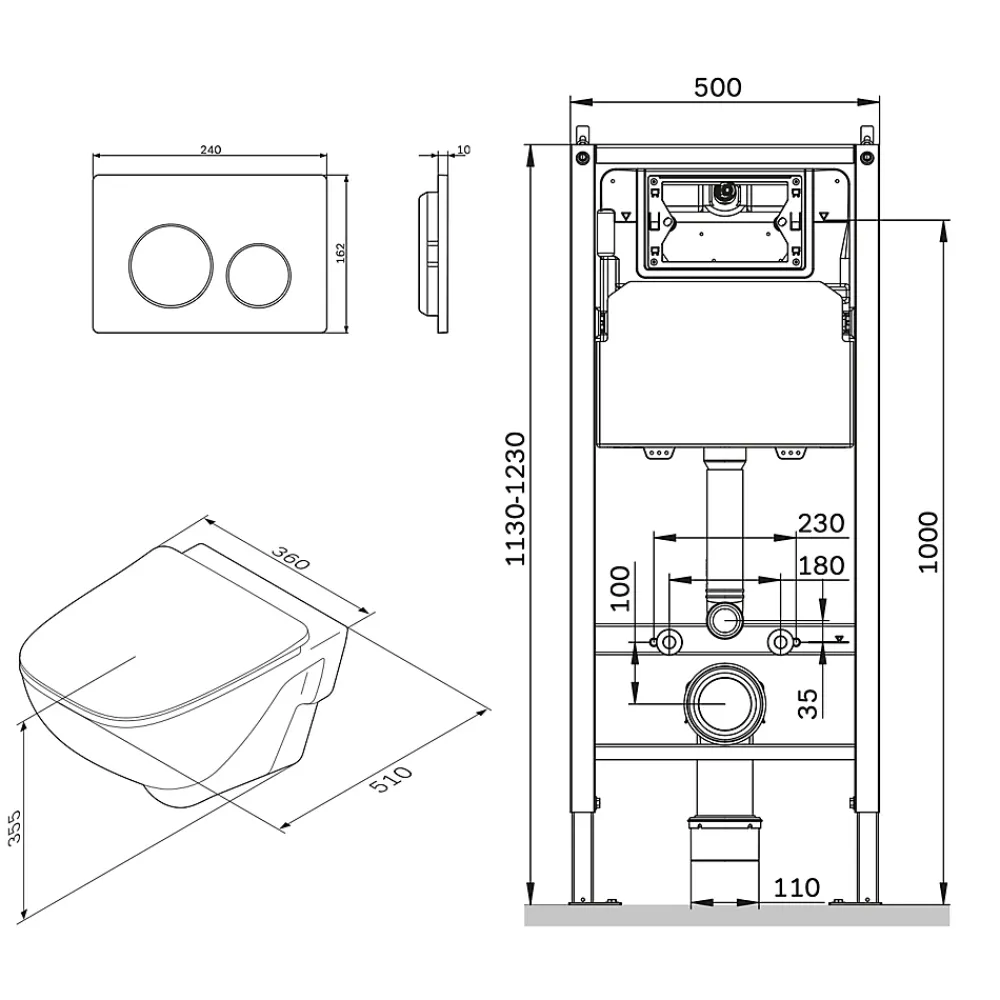 Wc Suspendu|Am.Pm Europe Pack WC suspendu bâti mural et cuvette Plaque Round Chrome Pack WC Bati-support AM.PM X-Joy