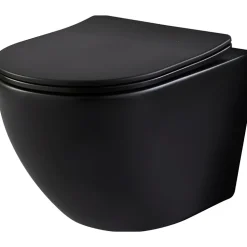Planète Bain Pack WC suspendu gain de place bâti mural verre noir + cuvette sans bride noir mat corolla