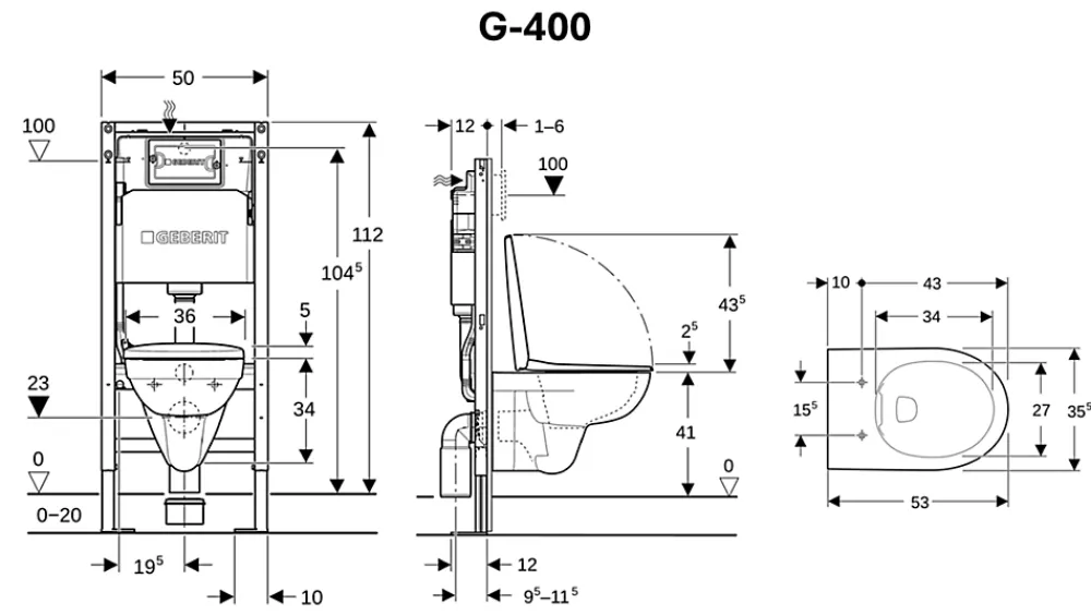 Wc Suspendu|Geberit Pack WC suspendu G-400 blanc