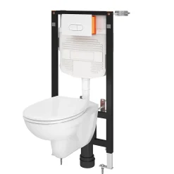 Wc Suspendu|GoodHome Pack WC suspendu Lagon, en porcelaine vitrifiée avec abattant + bâti-support universel,