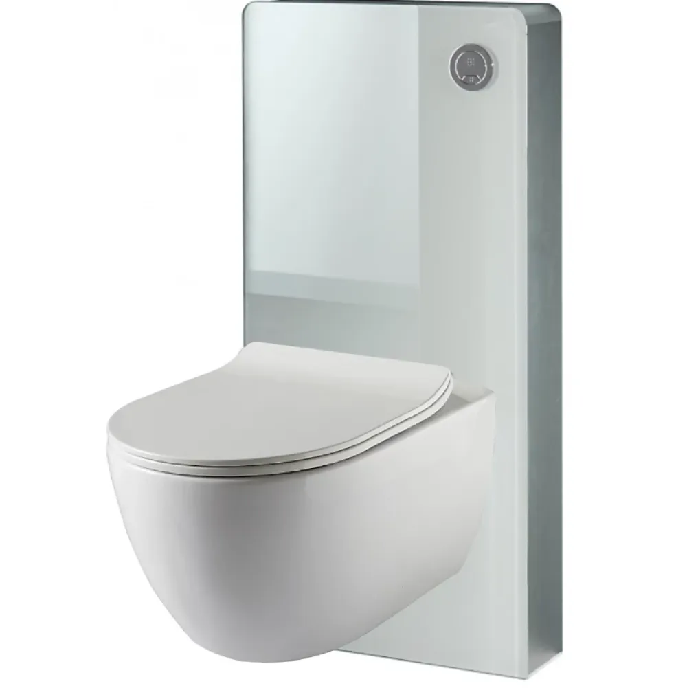 Wc Suspendu|Planète Bain Pack WC suspendu mural en verre blanc et cuvette carénée sans bride CERES