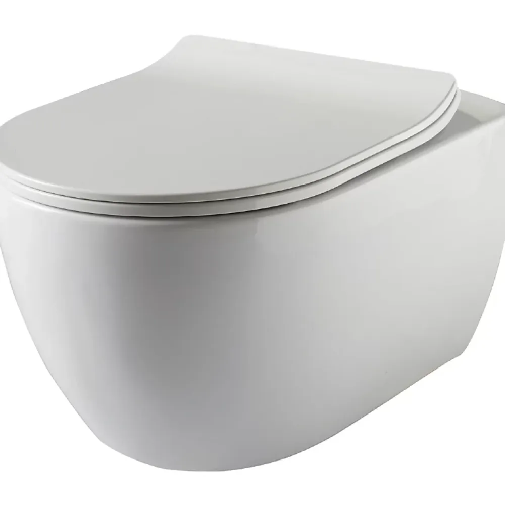 Wc Suspendu|Planète Bain Pack WC suspendu mural en verre blanc et cuvette carénée sans bride CERES