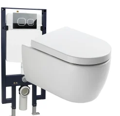 Bernstein Pack WC suspendu NT2039 blanc brillant, abattant Soft-Close avec bâti-support G3008 + plaque de déclenchement noir mat Modèle 4111