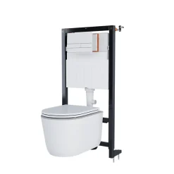Wc Suspendu|GoodHome Pack WC suspendu sans bride Luvia avec bâti-support sol et mur autoportant Silgo