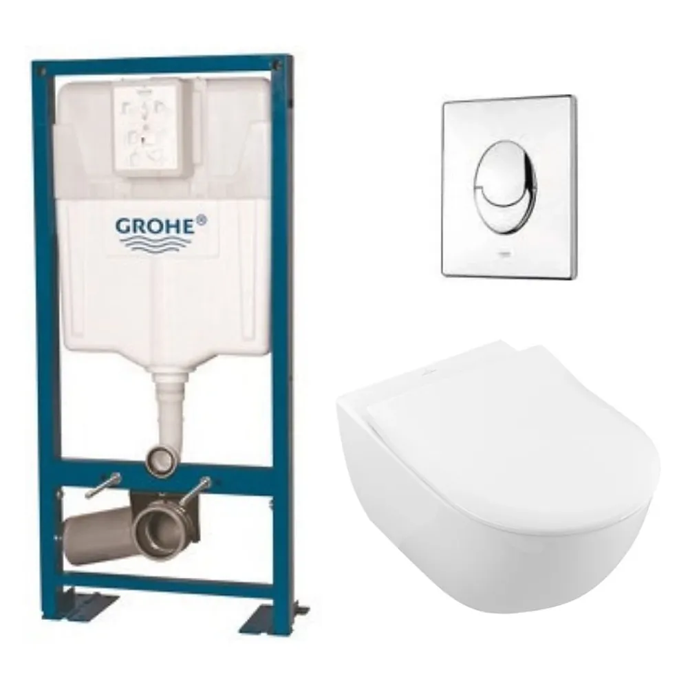 Villeroy & Boch Pack wc suspendu sans bride VILLEROY ET BOCH Subway 2.0 + abattant + plaque chromée + bâti Grohe
