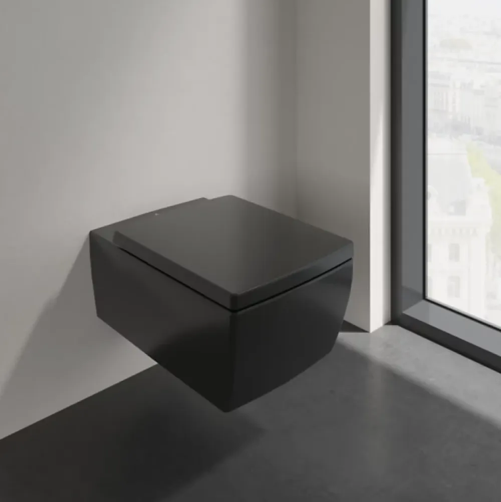 Wc Suspendu|Villeroy & Boch Pack WC suspendu sans bride VILLEROY ET BOCH Memento 2.0 + abattant + bâti-support sol et mur + plaque Pure Black