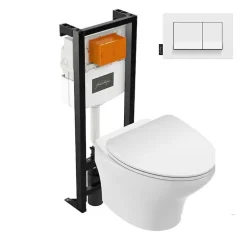 Wc Suspendu|Jacob Delafon Pack WC suspendu sans bride compact Nouvelle vague+ bâti-support + plaque Blanc brillant