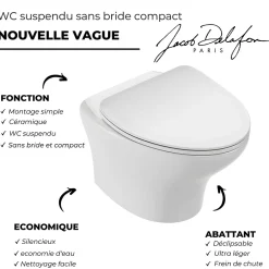 Wc Suspendu|Jacob Delafon Pack WC suspendu sans bride compact Nouvelle vague+ bâti-support + plaque Blanc brillant