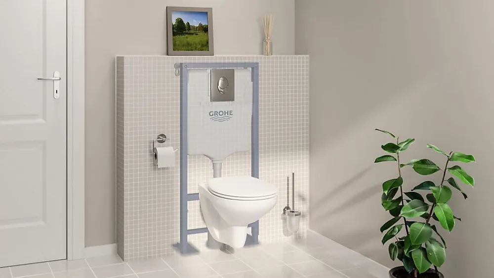Wc Suspendu|Grohe Pack WC suspendu sans bride sortie horizontale Solido Bau Air