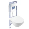 Wc Suspendu|Villeroy & Boch Pack WC suspendu sans bride Architectura Twistflush e3 rond + bâti-support sol et mur + plaque blanc