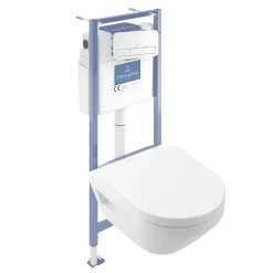 Wc Suspendu|Villeroy & Boch Pack WC suspendu sans bride Architectura Twistflush e3 rond + bâti-support sol et mur + plaque blanc