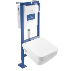 Wc Suspendu|Villeroy & Boch Pack WC suspendu sans bride Architectura Twistflush e3 rectangle + bâti-support ViConnect + plaque blanc