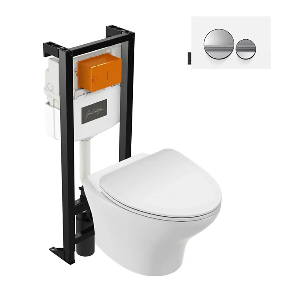 Wc Suspendu|Jacob Delafon Pack WC suspendu sans bride Nouvelle vague + bati support + plaque chromé brillant blanc mat