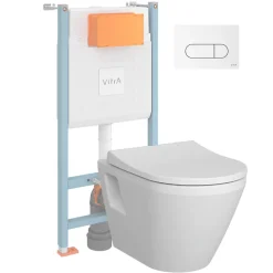 Vitra Pack WC suspendu Integra blanc + bâti mur porteur V-Fix Core + Plaque Round Blanche