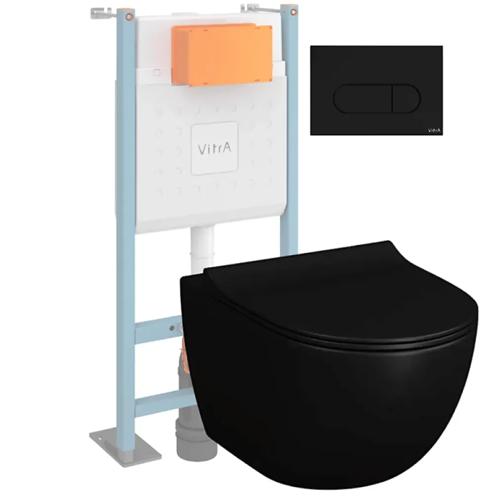 Vitra Pack WC suspendu Sento noir + bâti autoportant V-Fix Core + Plaque Round Noir mat