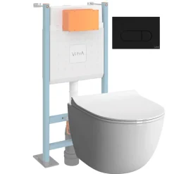 Vitra Pack WC suspendu Sento blanc + bâti autoportant V-Fix Core + Plaque Round Noir mat