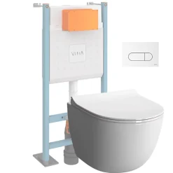 Wc Suspendu|Vitra Pack WC suspendu Sento blanc + bâti autoportant V-Fix Core + Plaque Round Blanche