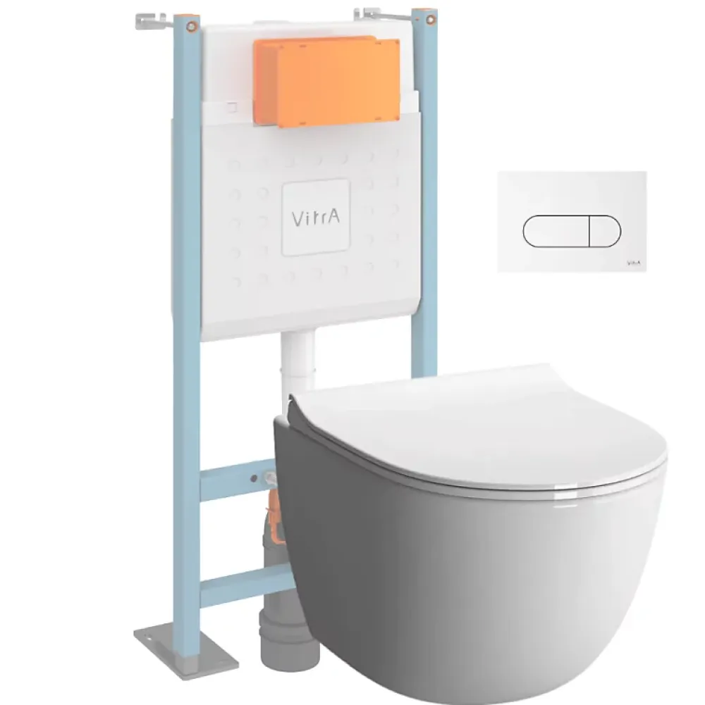 Wc Suspendu|Vitra Pack WC suspendu Sento blanc + bâti autoportant V-Fix Core + Plaque Round Blanche