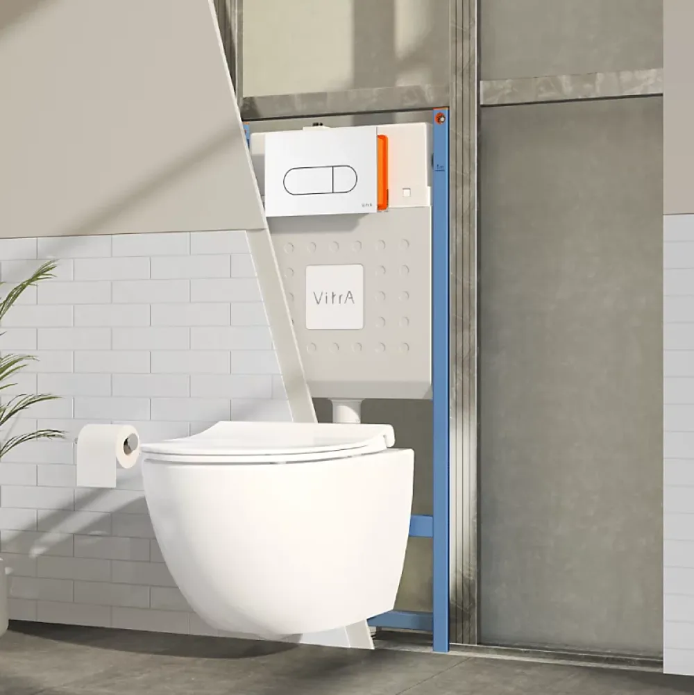 Wc Suspendu|Vitra Pack WC suspendu Sento blanc + bâti autoportant V-Fix Core + Plaque Round Blanche