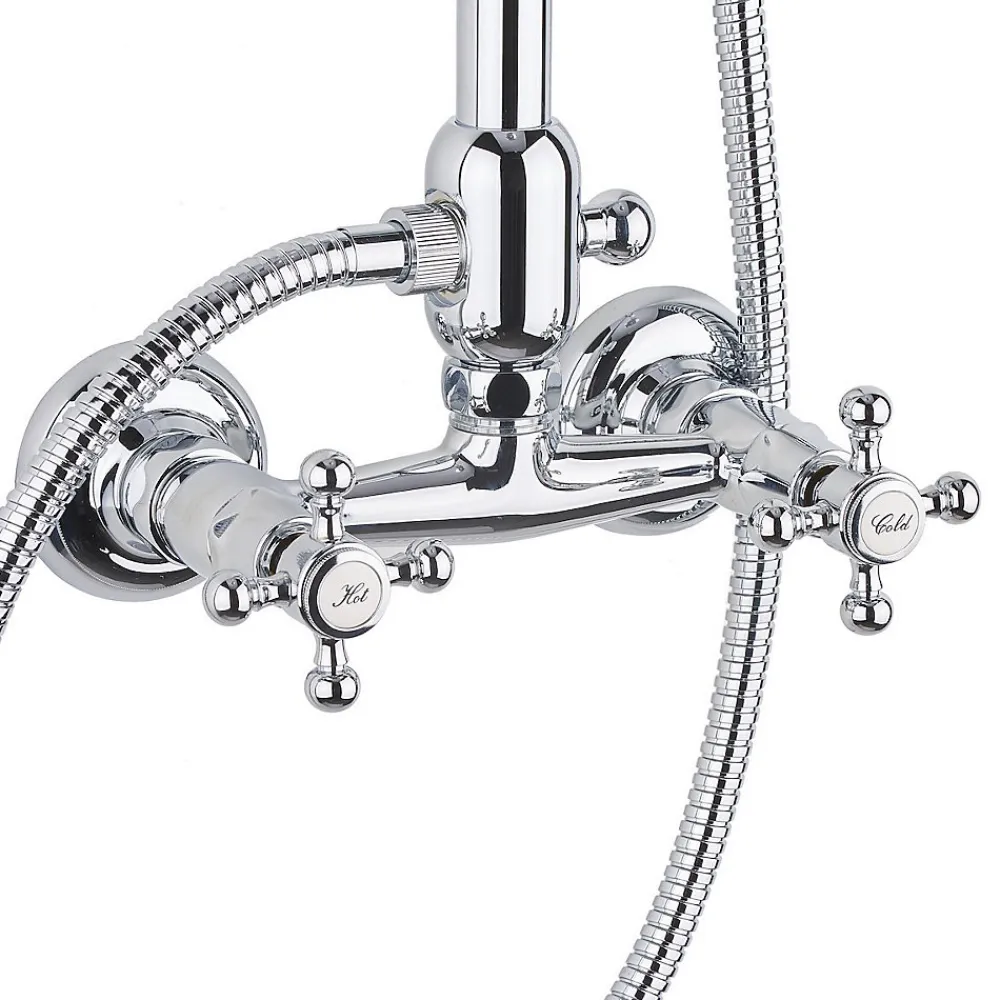 Colonne De Douche Hydromassante|Paffoni Ricordi Colonne de douche vintage complète avec mélangeur + Douchette à main + Flexible, Chrome (ZCOL000)
