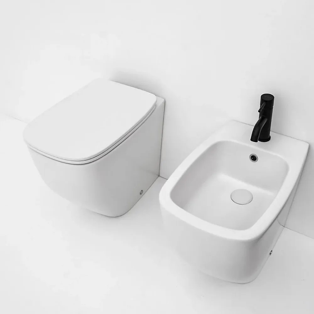 Wc À Poser|Kiamami Valentina Paire De Bidet Et Wc Sur Pied Blanc Mat Avec Couvercle De Toilette