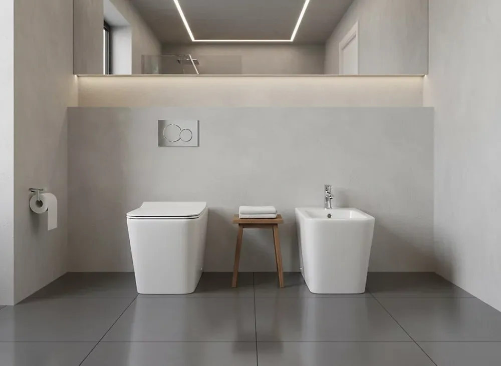 Laneri Paire de Sanitaires Edge Rim - Cuvette + Bidet Filo Muro Blanc Brillant - Sans Bride, Abattant Soft-Close