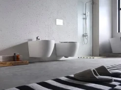 Wc À Poser|Laneri Paire de Sanitaires Suspendus Bent Rim - Cuvette + Bidet Rimless Blanc Brillant - Abattant Soft-Close