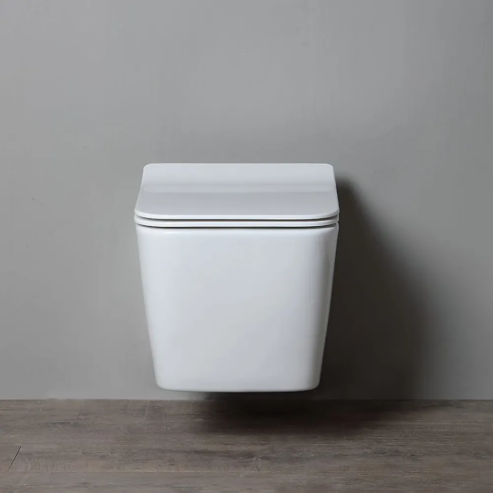 Kiamami Valentina Paire De Sanitaires Suspendus Wc Et Bidet En Céramique Avec Émail Antibactérien Et Système Rimless - Rock