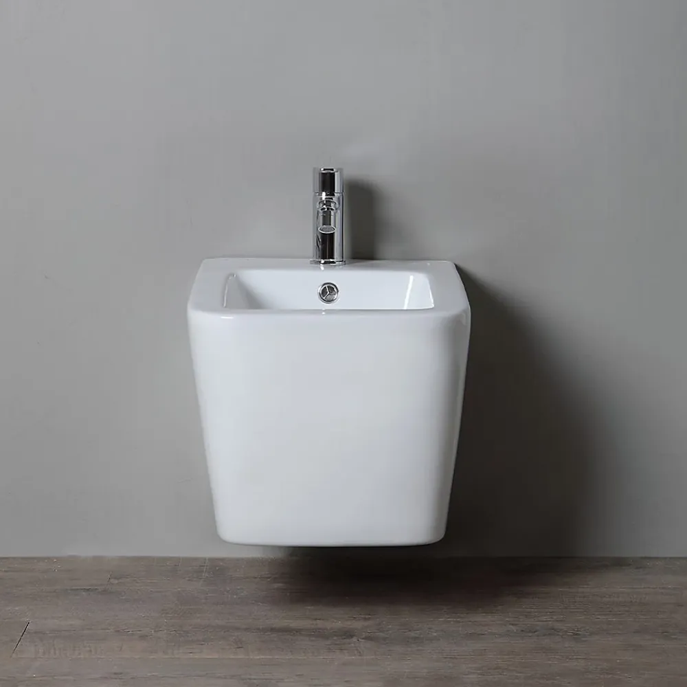 Kiamami Valentina Paire De Sanitaires Suspendus Wc Et Bidet En Céramique Avec Émail Antibactérien Et Système Rimless - Rock