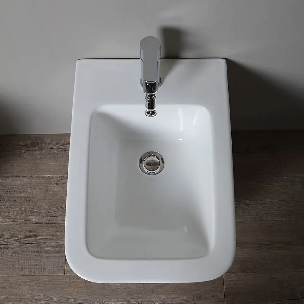 Kiamami Valentina Paire De Sanitaires Suspendus Wc Et Bidet En Céramique Avec Émail Antibactérien Et Système Rimless - Rock