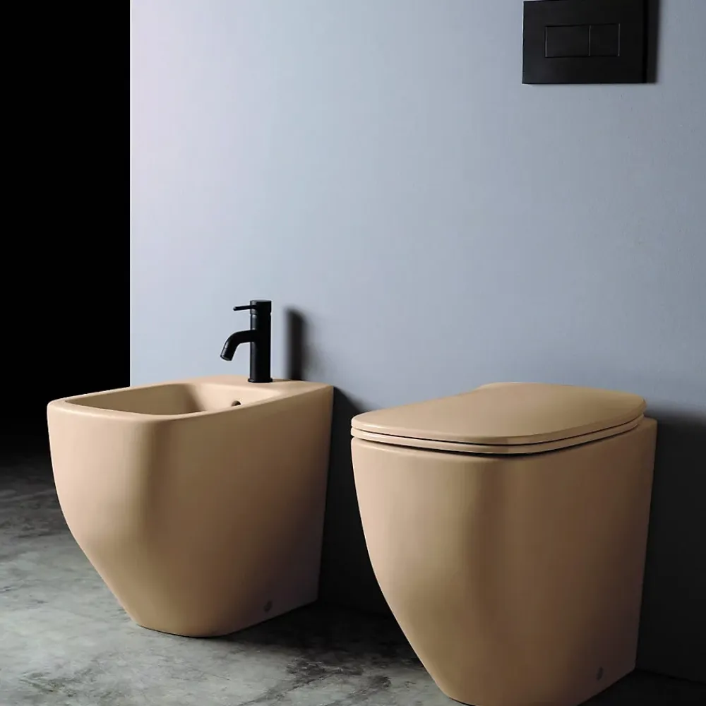 Kiamami Valentina Paire De Toilettes À Bidet Et À Chasse D'eau En Céramique Sable Mat