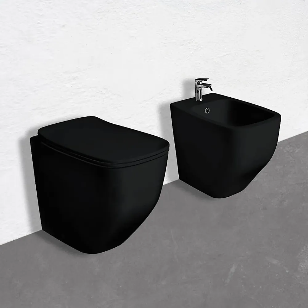 Wc À Poser|Kiamami Valentina Paire De Wc Sur Pied Et Bidet En Céramique Noire Mate