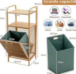 Giantex Panier à Linge en Bambou, Étagère Résistant à la Corrosion et aux Mites, Idéal pour Salle de Bain, Chambre, Balcon, Marron et Vert
