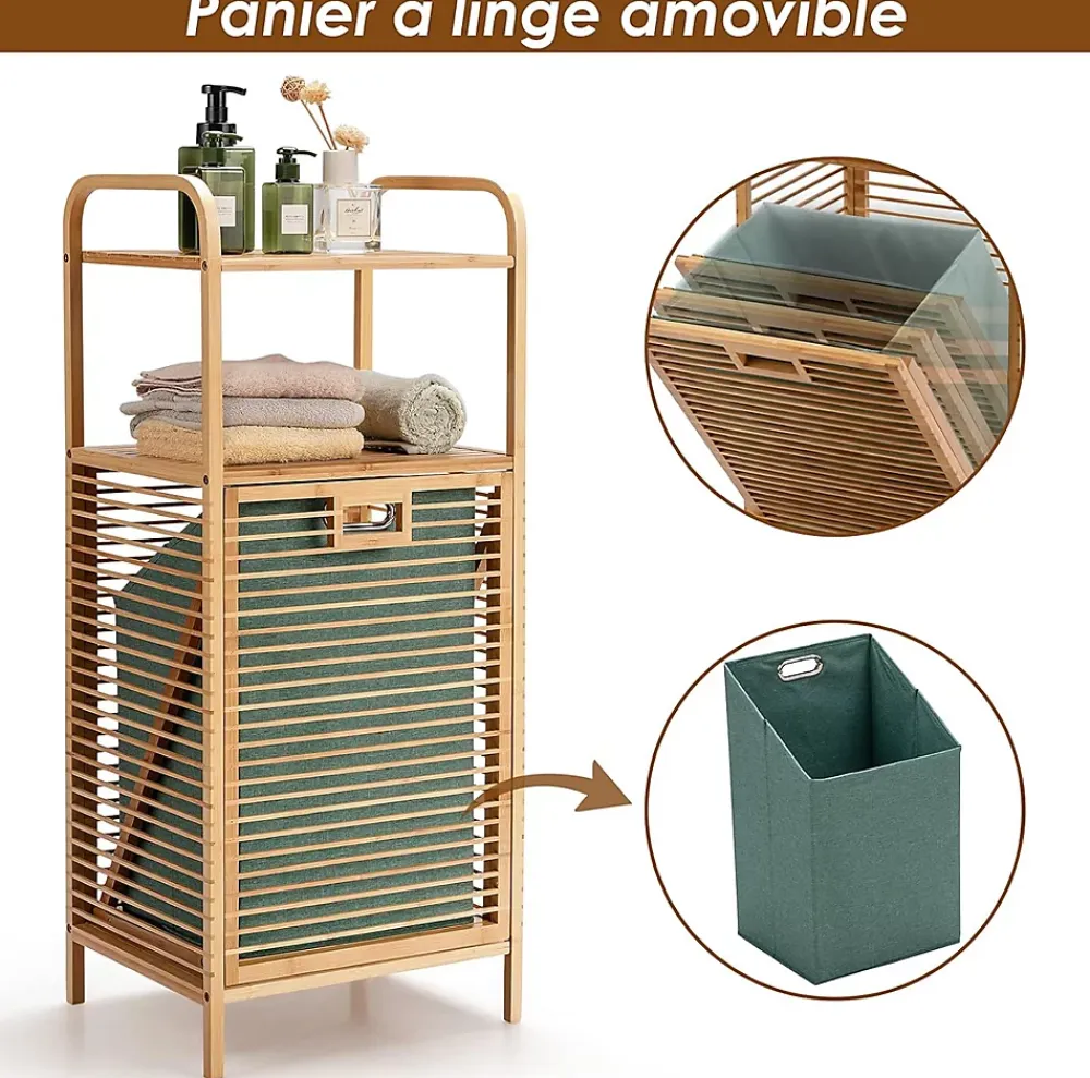 Giantex Panier à Linge en Bambou, Étagère Résistant à la Corrosion et aux Mites, Idéal pour Salle de Bain, Chambre, Balcon, Marron et Vert