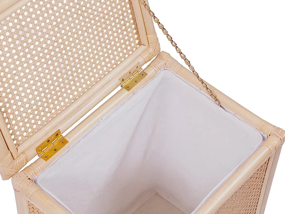 Meuble Buanderie|Vente-unique Panier à linge en rotin finition cannage avec couvercle - L. 45 x P. 33 x H. 56 cm - Naturel - CALYMA
