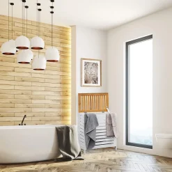 Mobili Rebecca Panier de Bain MDF Bambu Blanc Marron Vêtements Rebecca Mobili