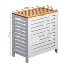 Mobili Rebecca Panier de Bain MDF Bambu Blanc Marron Vêtements Rebecca Mobili