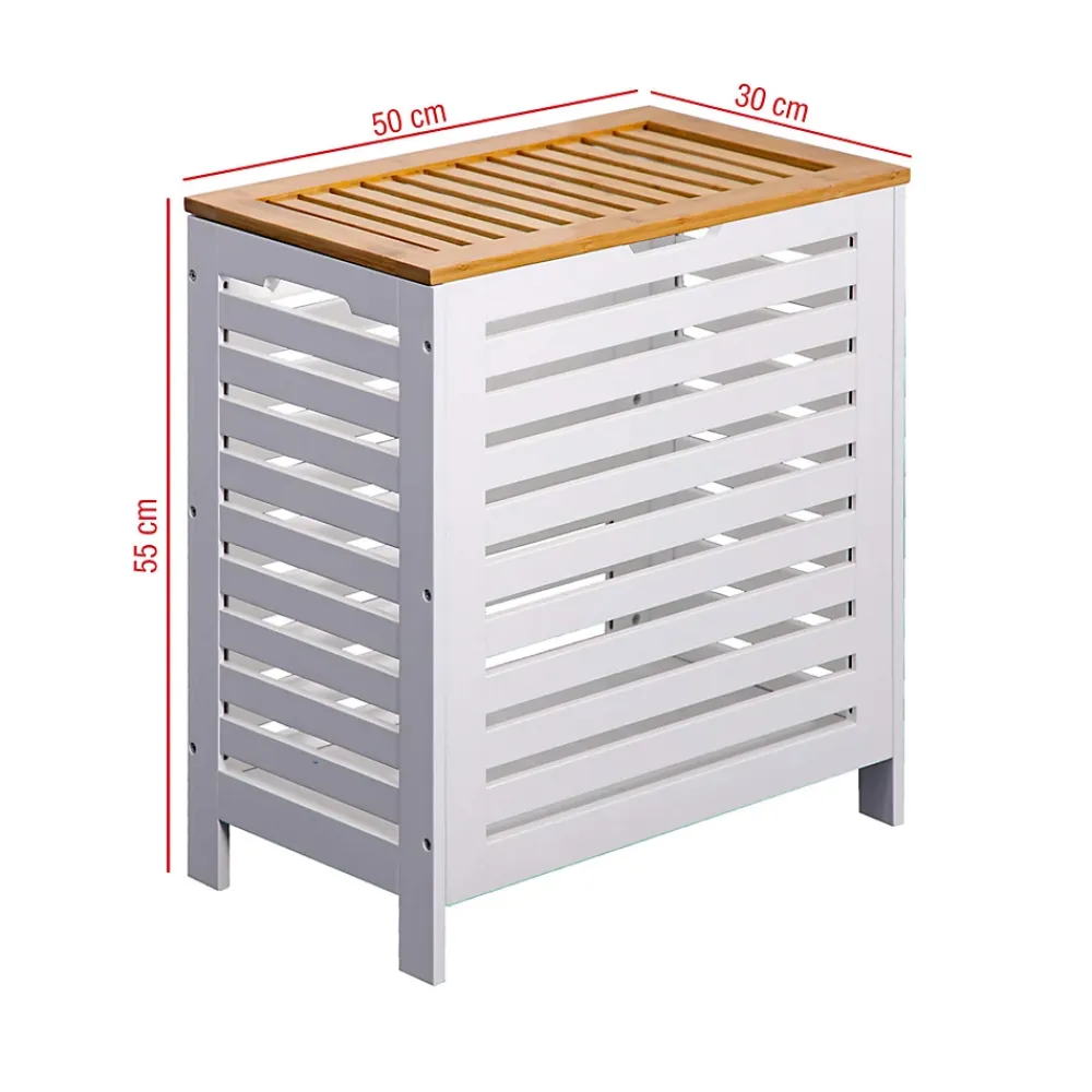 Mobili Rebecca Panier de Bain MDF Bambu Blanc Marron Vêtements Rebecca Mobili