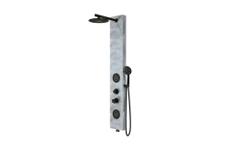Laneri panneau de douche avec robinets noirs, 3 Fonctions en Effect Pierre gris, pommeau douche, douche à main, gets hydromassage