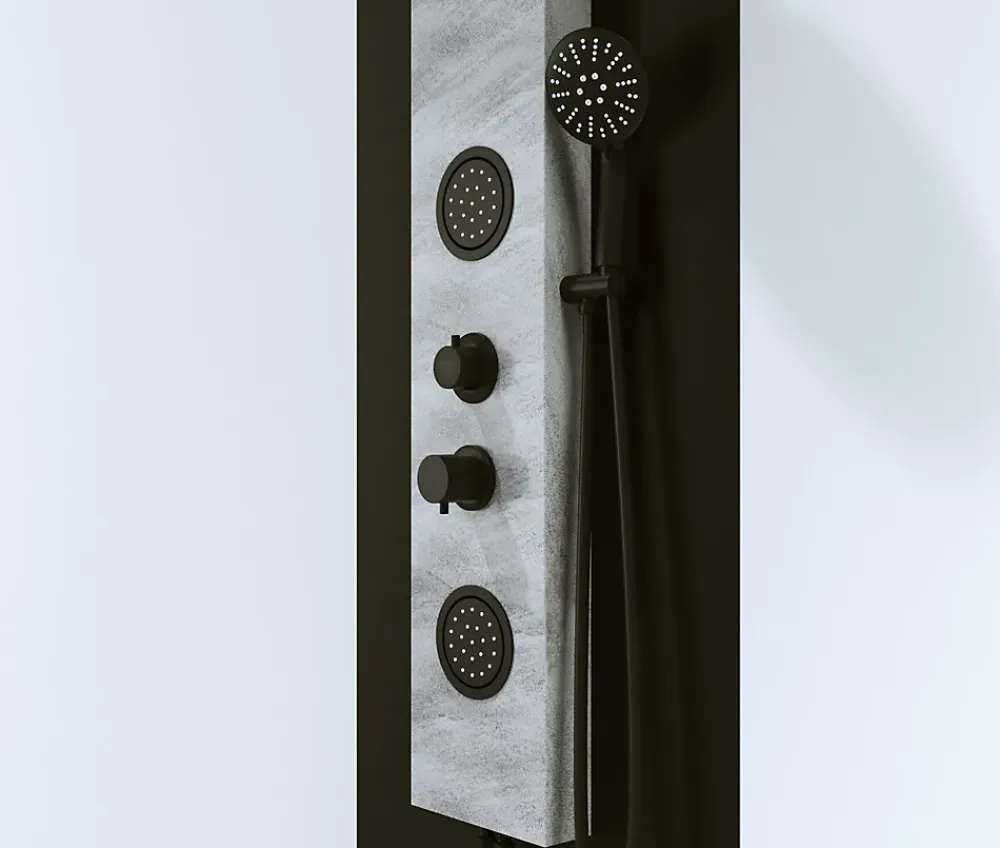 Laneri panneau de douche avec robinets noirs, 3 Fonctions en Effect Pierre gris, pommeau douche, douche à main, gets hydromassage