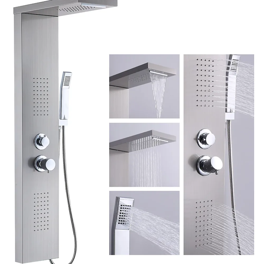 Colonne De Douche Hydromassante|Homelody Panneau de douche Chromé en Laiton 4 en 1 Colonne de Douche Hydromassante Murale Système de Douche Multifonctionnel