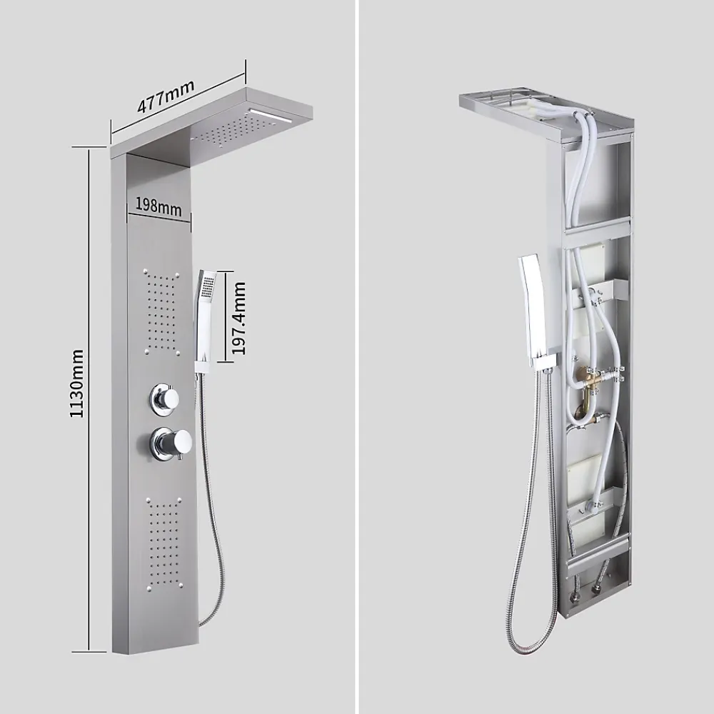 Colonne De Douche Hydromassante|Homelody Panneau de douche Chromé en Laiton 4 en 1 Colonne de Douche Hydromassante Murale Système de Douche Multifonctionnel