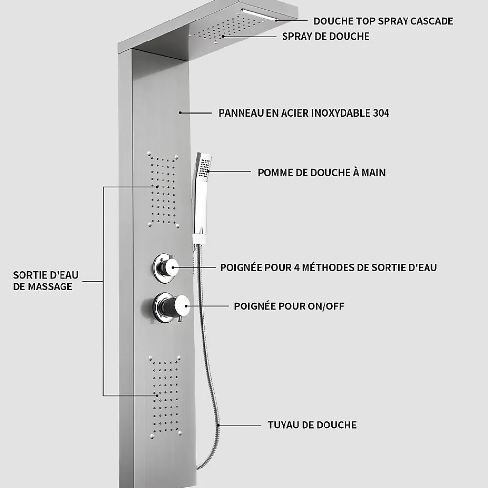 Colonne De Douche Hydromassante|Homelody Panneau de douche Chromé en Laiton 4 en 1 Colonne de Douche Hydromassante Murale Système de Douche Multifonctionnel