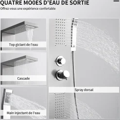 Colonne De Douche Hydromassante|Homelody Panneau de douche Chromé en Laiton 4 en 1 Colonne de Douche Hydromassante Murale Système de Douche Multifonctionnel